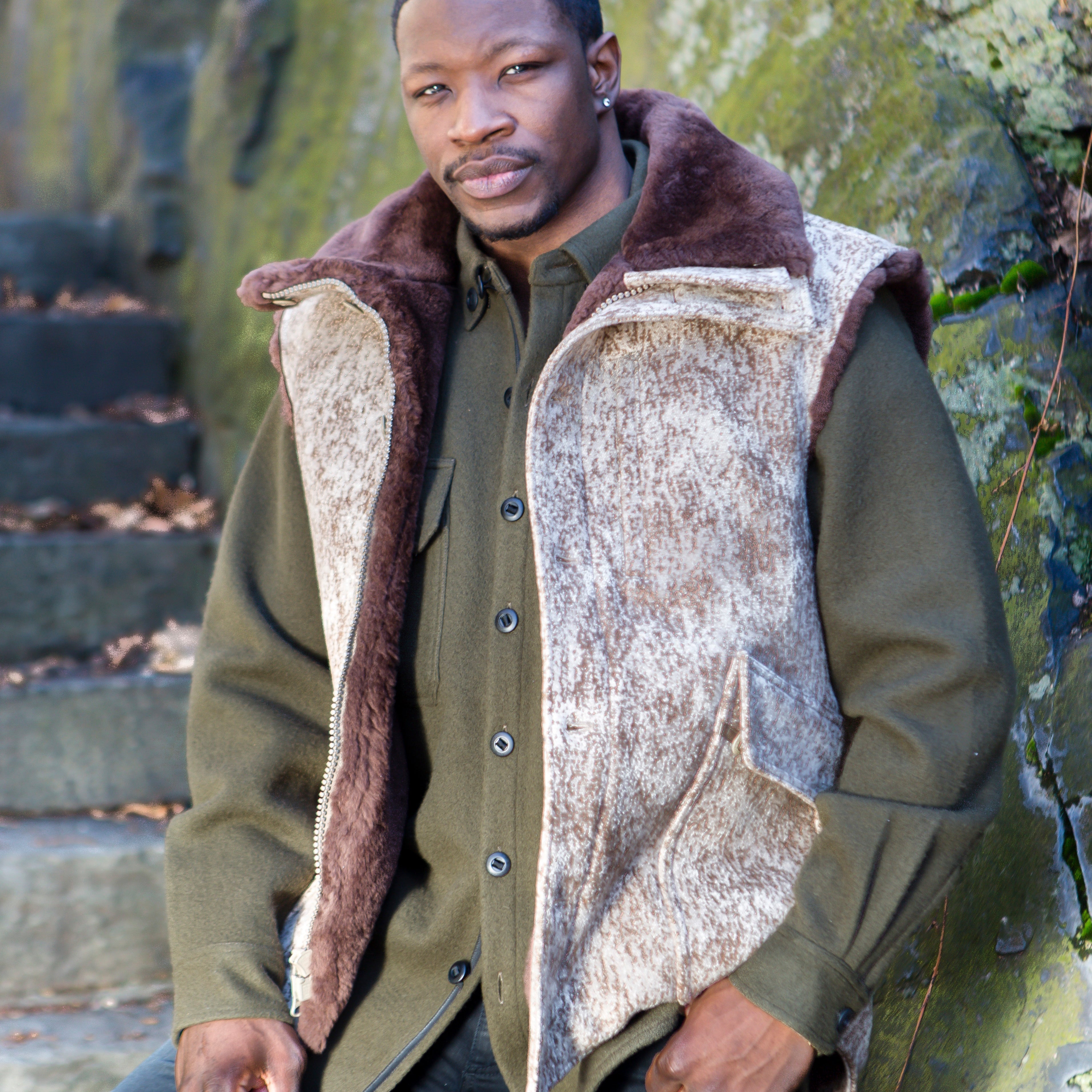 WeatherWool Hardcore Luxury High Performance pure wool pure-American All Natural Mouton Vest.  No-Risk Field Trials.  Model:  Fazon Gray.  Photo by Lauralie Studios