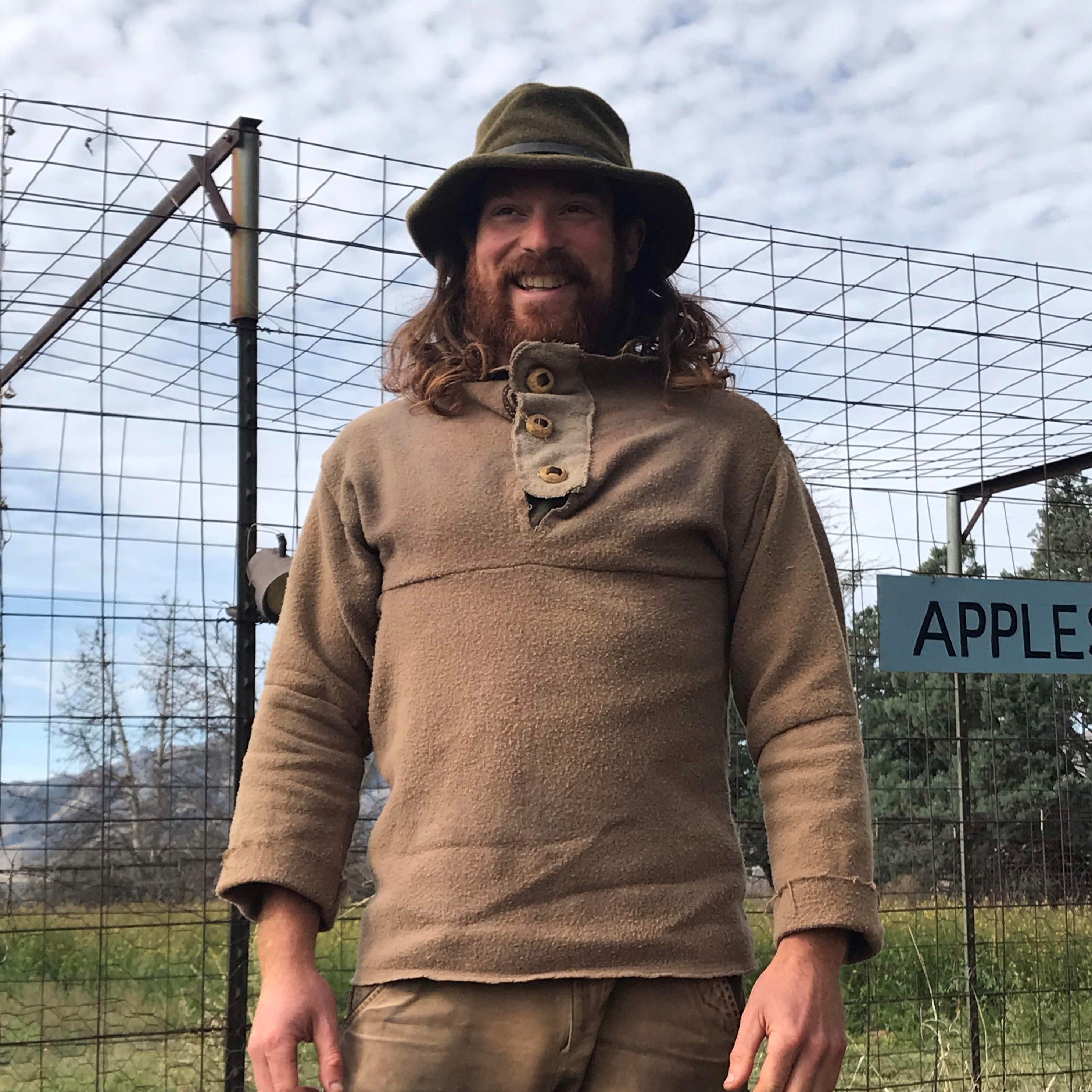 WeatherWool has Advisors with knowledge and experience in many many areas, and Advisors offer the benefit of their experience and learning to WeatherWool customers and WeatherWool management. Jesse Manuta is a farmer and an extreme athlete (hiking and running) in desert and mountains.  Here he wears a Shirt he made and dyed himself from WeatherWool Undyed MidWeight Fabric.