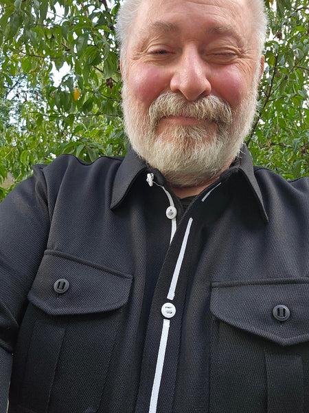 This is a Special-Edition version of WeatherWool’s 100% Wool Whipcord Shirt. WeatherWool may go into production with the color of the Slot Buttons and Button-Ribbon in sharp contrast to the rest of the Shirt